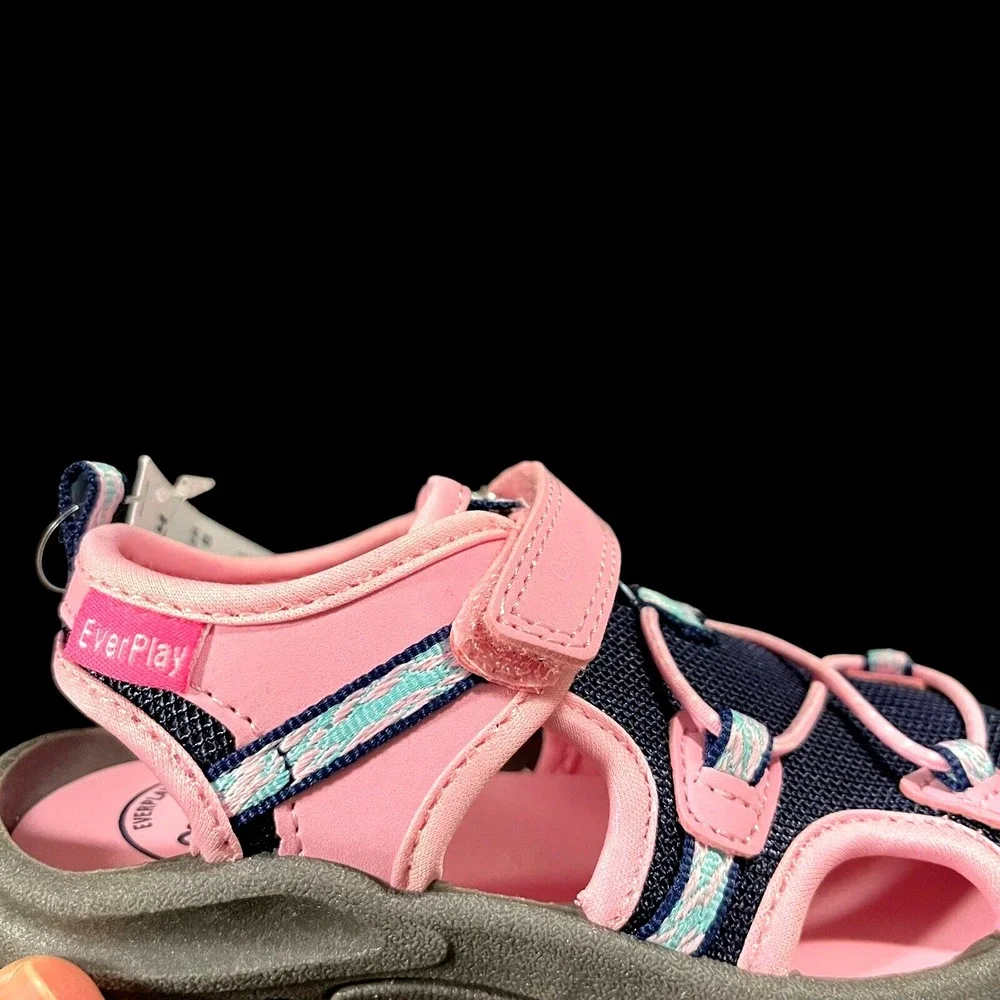 OshKosh Toddler Girls Fisherman Sport Sandals‎ Size 9 Pink Navy Blue Washable